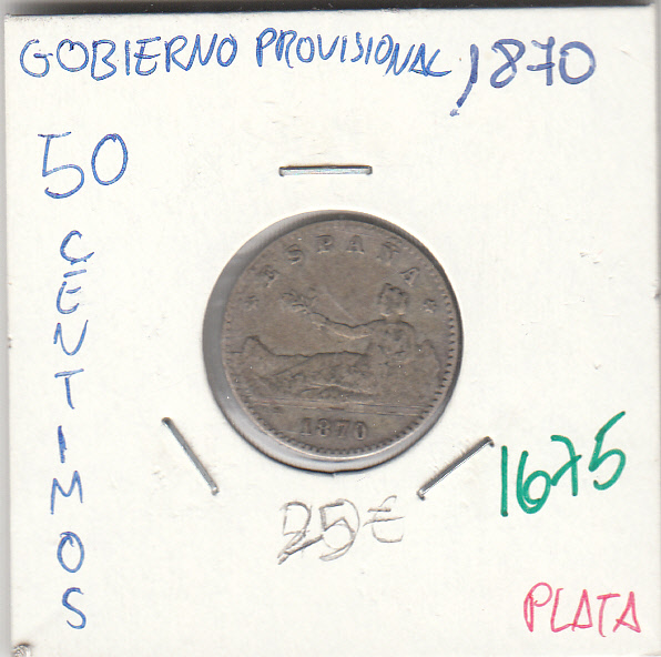 CRE1675 MONEDA ESPAÑA 50 CENTIMOS PLATA 1870