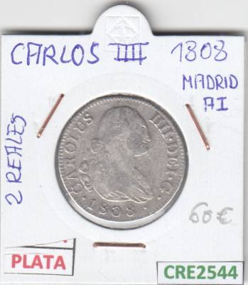 MONEDA ESPAÑA 2 REALES MADRID CARLOS IV 1808