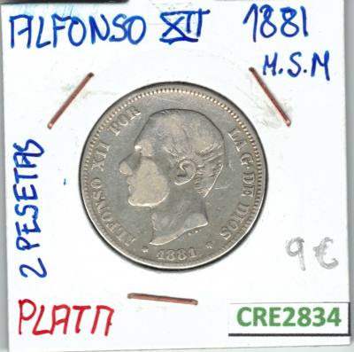 CRE2834 MONEDA 2 PTAS ALFONSO XII PLATA 1881