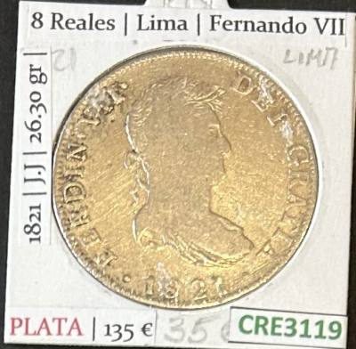 CRE3119 MONEDA ESPAÑA 8 REALES LIMA FERNANDO VII 1821 MBC-