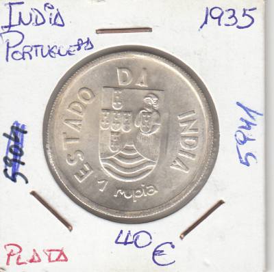 E5941 MONEDA INDIA PORTUGUESA 1 RUPIA 1935 PLATA SIN CIRCULAR 