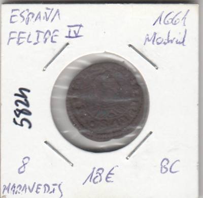 E5824 MONEDA ESPAÑA FELIPE IV 1661 MADRID 8 MARAVEDIS