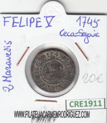 CRE1911 MONEDA ESPAÑA FELIPE V 2 MARAVEDIS 1745 SEGOVIA