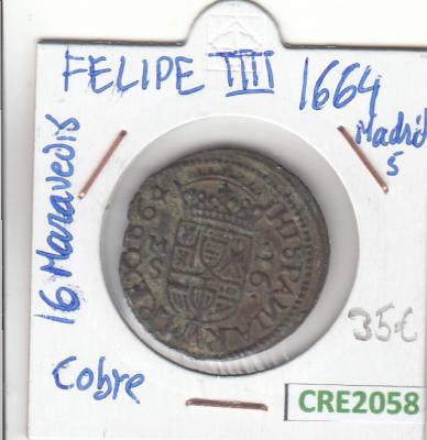 CRE2058 MONEDA ESPAÑA FELIPE IV 16 MARAVEDIS 1664 MADRID