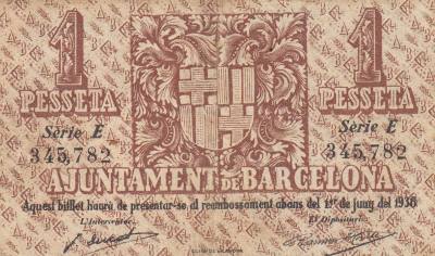 CRBL0841 BILLETE BARCELONA 1 PESETA 1938 MBC