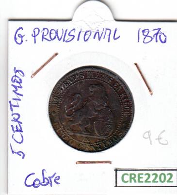 CRE2202 MONEDA ESPAÑA GOBIERNO PROVISIONAL 5 CENTIMOS 1870
