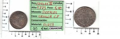 CRBAN266 MONEDA ESPAÑA 2 REALES 1773 CARLOS III SEVILLA