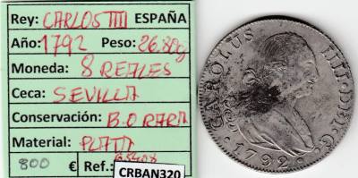 CRBAN320 MONEDA ESPAÑA 8 REALES 1792 (VER DESCRIPCION EN FOTO)