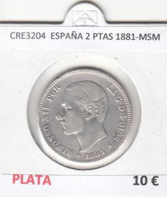 CRE3204 MONEDA ESPAÑA 2 PESETAS 1881-MSM PLATA 