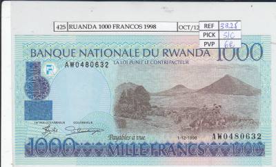 BILLETE RUANDA 1.000 FRANCOS 1998 P-27b SIN CIRCULAR 