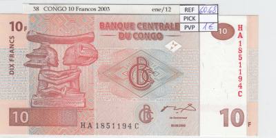BILLETE CONGO 10 FRANCOS 2003 P-93a SIN CIRCULAR