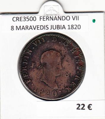 CRE3500 MONEDA ESPAÑA FERNANDO VII 8 MARAVEDIS JUBIA 1820