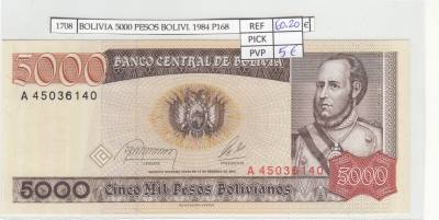 BILLETE BOLIVIA 5.000 PESOS BILLETE BOLIVIANOS 1984 P-168a.2 N01708