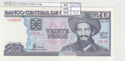 BILLETE CUBA 20 PESOS 1998 P-118a