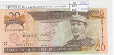 BILLETE REPUBLICA DOMINICANA 20 PESOS ORO 2004 P-169d