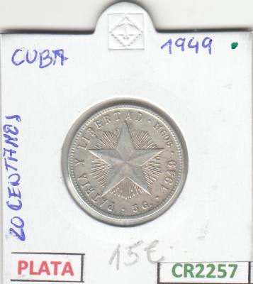 CR2257 MONEDA CUBA 20 CENTAVOS  1949 PLATA MBC