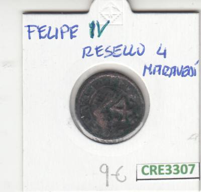 CRE3307 MONEDA ESPAÑA FELIPE IV RESELLO 4 MARAVEDI BC