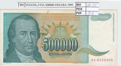 BILLETE YUGOSLAVIA 500.000 DINARA 1993 P-131a