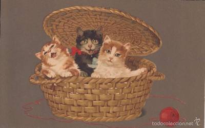 postal de cesta con gatitos