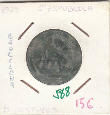 MONEDA GOBIERNO PROVISIONAL 5 CENTIMOS 1870 BARCELONA OM