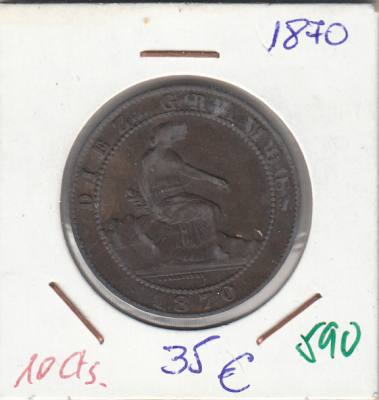 MONEDA ESPAÑA GOBIERNO PROVISIONAL 10 CENTIMOS 1870