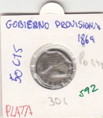 MONEDA ESPAÑA GOBIERNO PROVISIONAL 50 CENTIMOS PLATA 1869