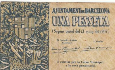 CRBL0841 BILLETE BARCELONA 1 PESETA 1938 MBC