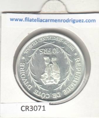 CR3071 MONEDA COSTA DE MARFIL 10 FRANCOS 1966 BC PLATA