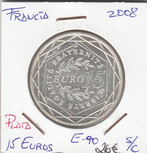 E0090 MONEDA FRANCIA 15 EUROS 2008 PLATA SIN CIRCULAR