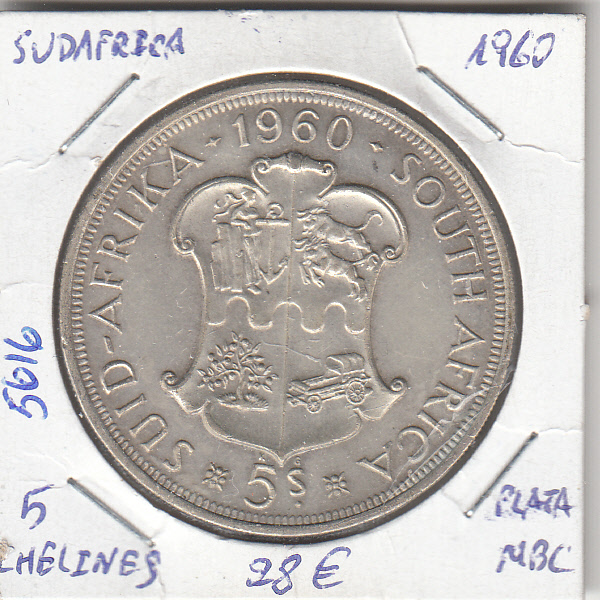 E5616 MONEDA SUDAFRICA 5 CHELINES 1960 PLATA MBC 