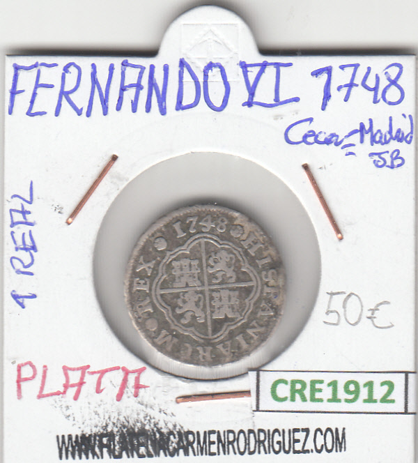 CRE1912 MONEDA ESPAÑA FERNANDO VI 1 REAL 1748 MADRID PLATA