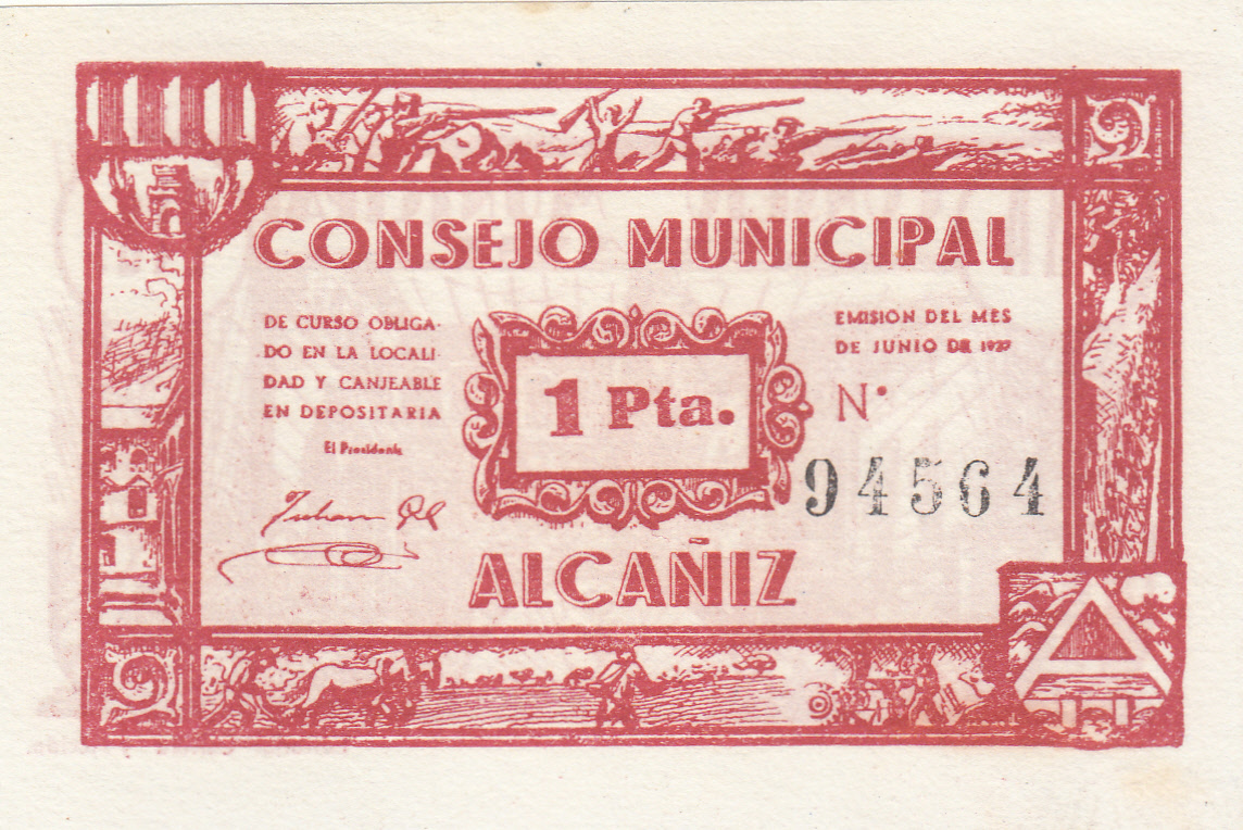 CRBL0073 BILLETE ESPAÑA ALCAÑIZ (TERUEL) 1 PESETA 1937 EBC+