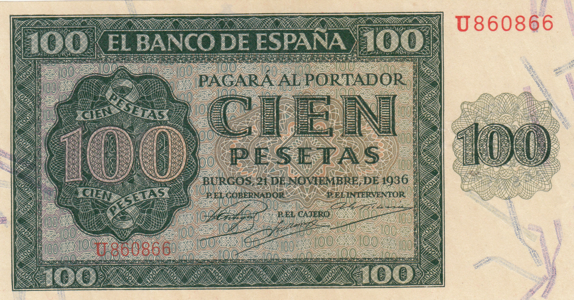 CRBS0963 BILLETE ESPAÑA 100 PESETAS 1936 MBC+ 