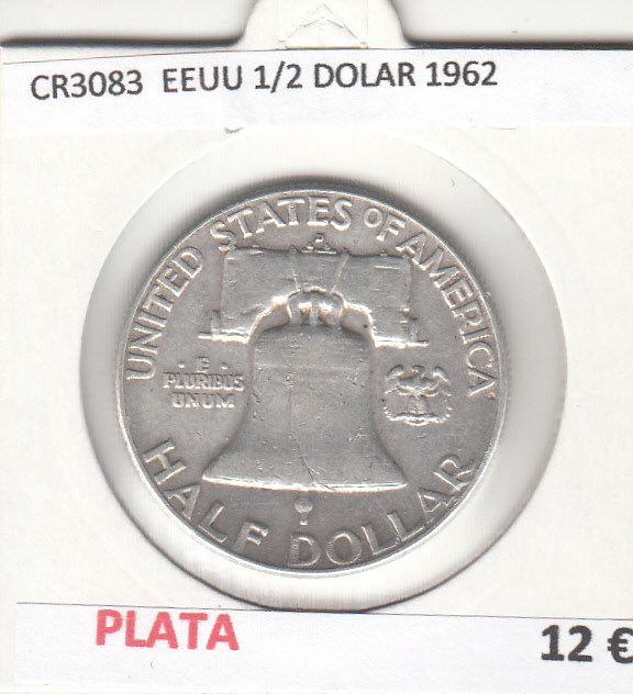 CR3083 MONEDA ESTADOS UNIDOS 1/2 DOLAR 1962 BC PLATA 