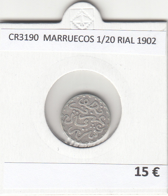 CR3190 MONEDA MARRUECOS 1/20 RIAL 1902 MBC PLATA 