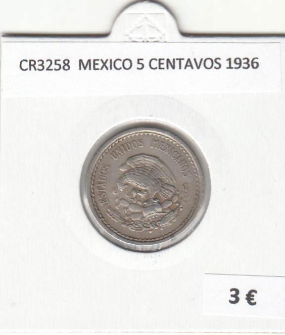 CR3258 MONEDA MEXICO 5 CENTAVOS 1936 MBC 