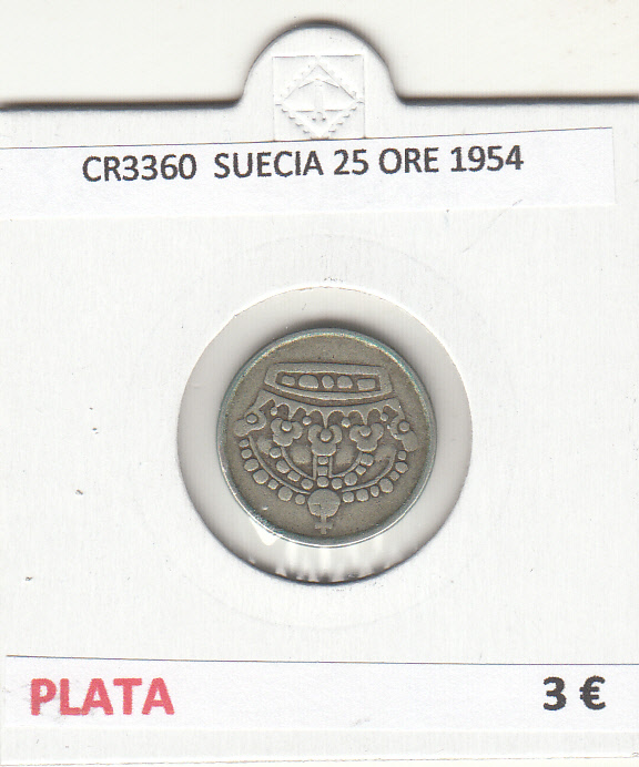 CR3360 MONEDA SUECIA 25 ORE 1954 MBC PLATA