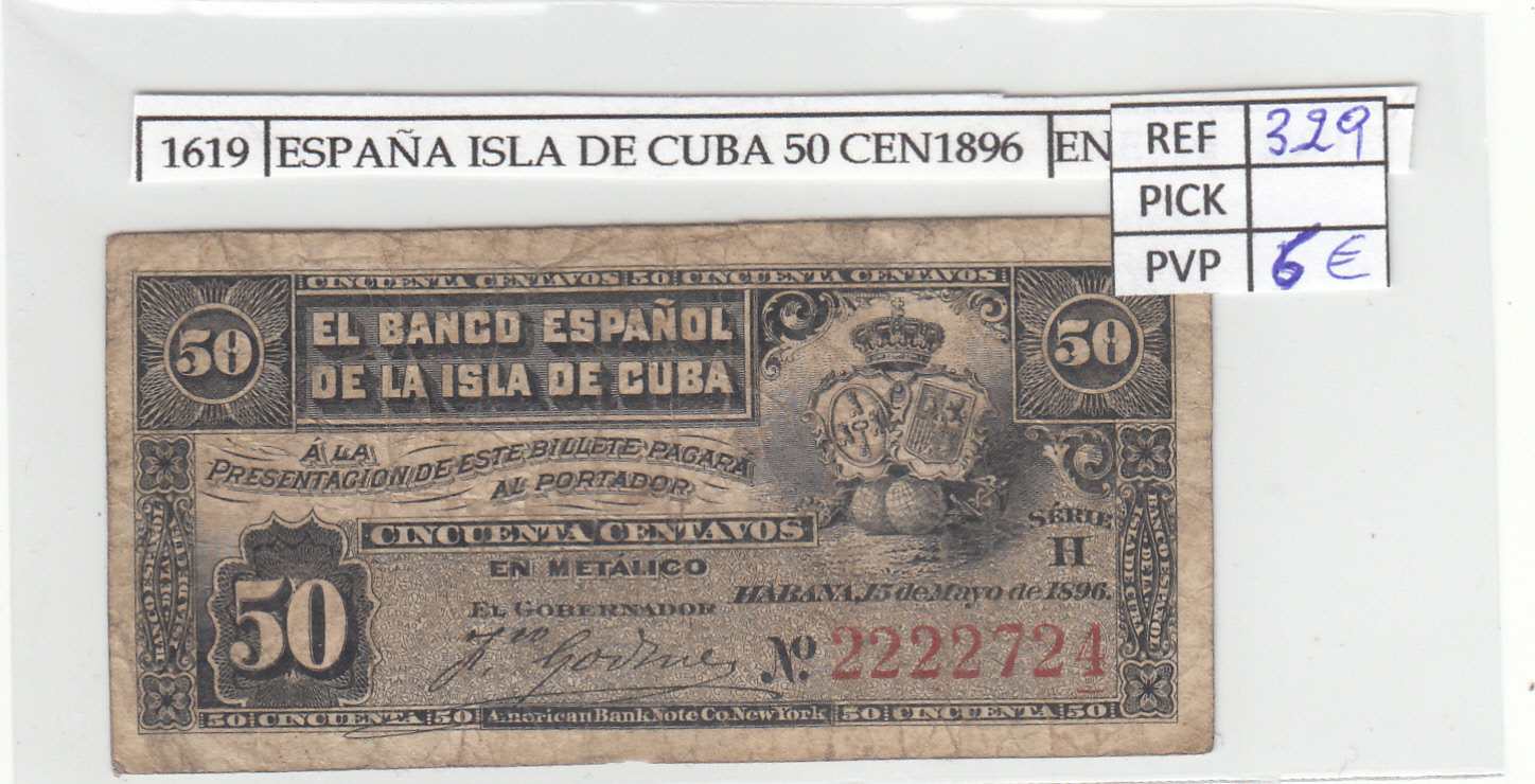 BILLETE CUBA 50 CENTAVOS 1896 P-46a N01619