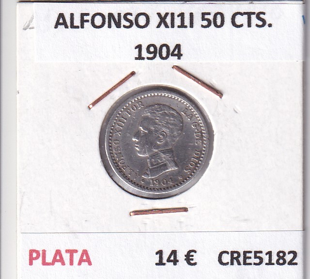 CRE5182 MONEDA ESPAÑA ALFONSO XI1I 50 CENTIMOS 1904 PLATA