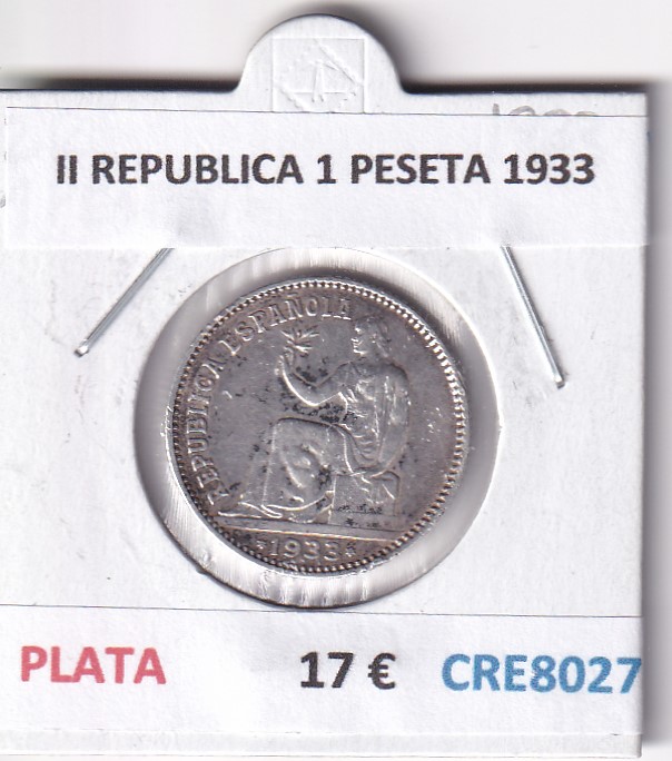 CRE8027 MONEDA ESPAÑA II REPUBLICA 1 PESETA 1933 PLATA