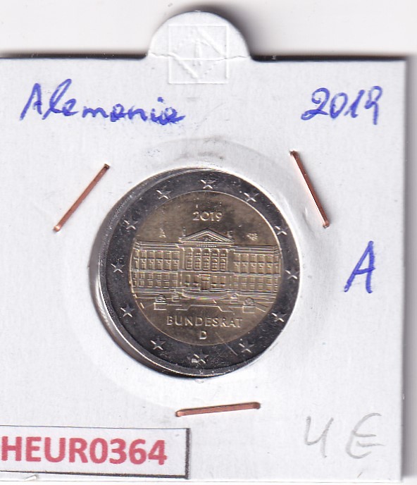 HEUR0364 MONEDA ALEMANIA 2 EUROS 2019 Letra A (Bundesrat)