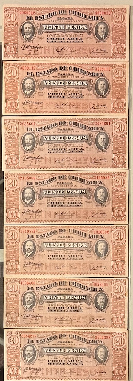 CRBX2680 LOTE 7 BILLETE MEXICO (CHIHUAHUA) 20 PESOS 1915 MBC