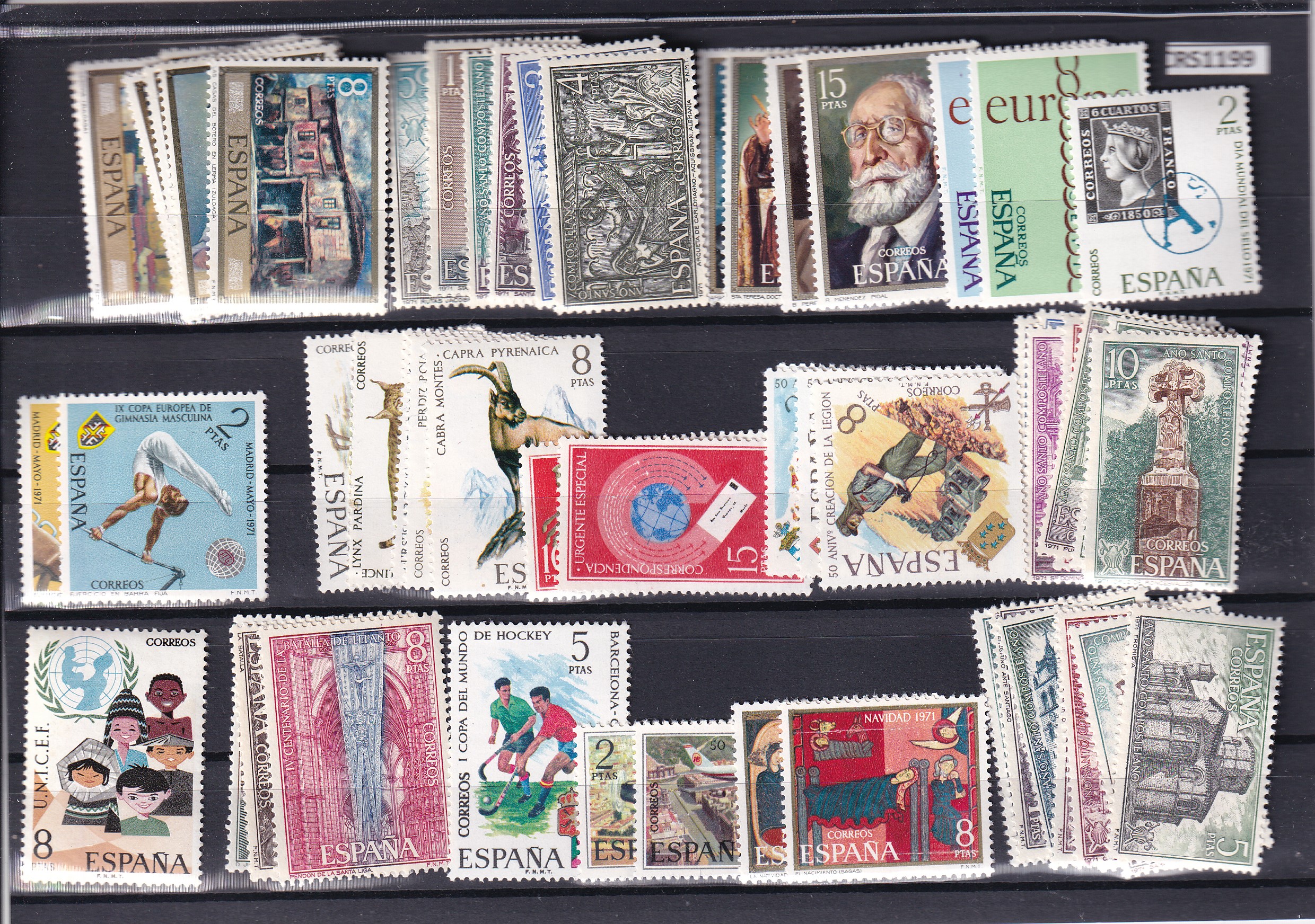 CRS1199 SELLOS ESPAÑA AÑO 1971 COMPLETO (SIN SELLOS SERIES DE TRAJES) SIN CHARNELA