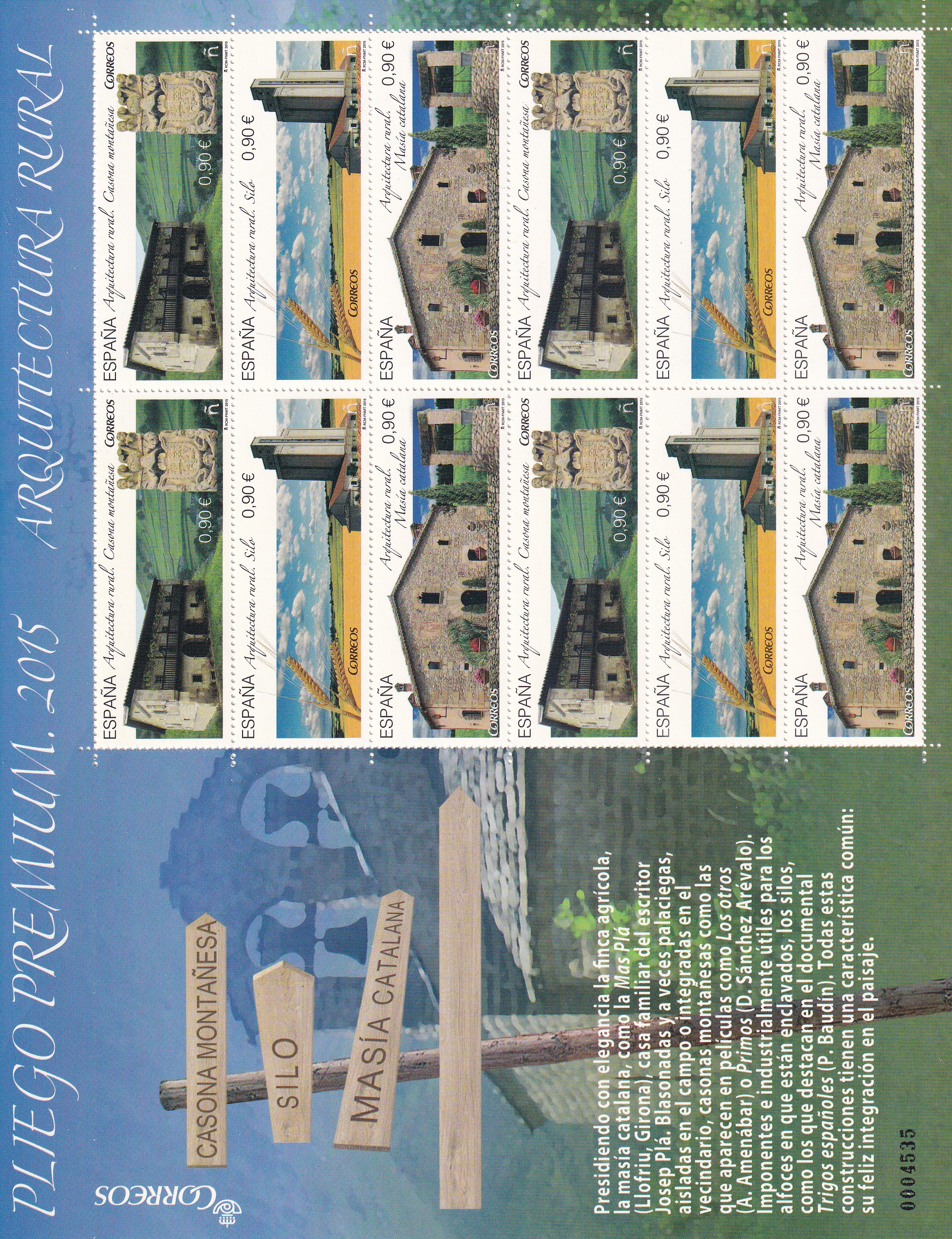 CRS974 SELLOS ESPAÑA Pliego PREMIUM nº 28 Arquitectura rural Año 2015