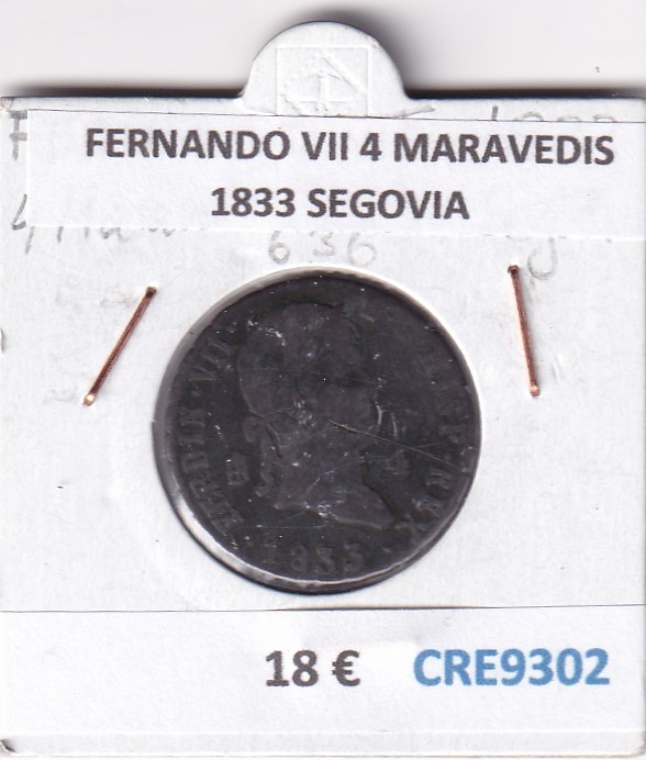 CRE9302 MONEDA ESPAÑA FERNANDO VII 4 MARAVEDIS 1833 SEGOVIA