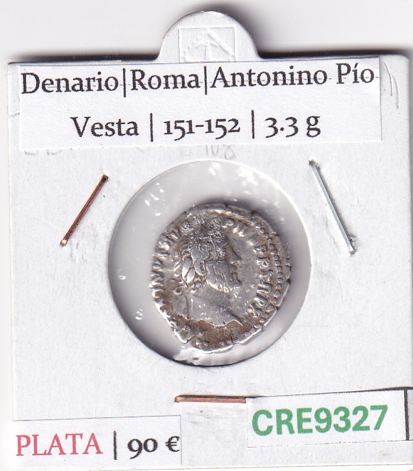 CRE9327 MONEDA ROMANA DENARIO ROMA ANTONINO PIO VESTA 151-152