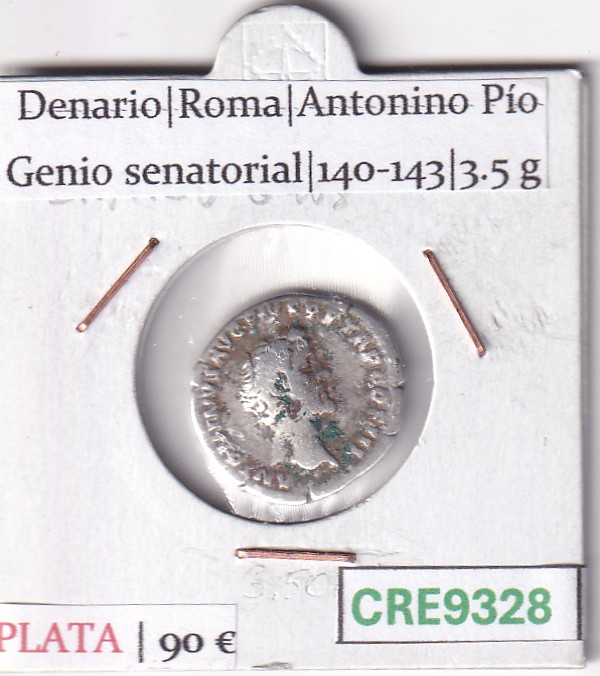 CRE9328 MONEDA ROMANA DENARIO ROMA ANTONINO PIO GENIO SENATORIAL 140-143