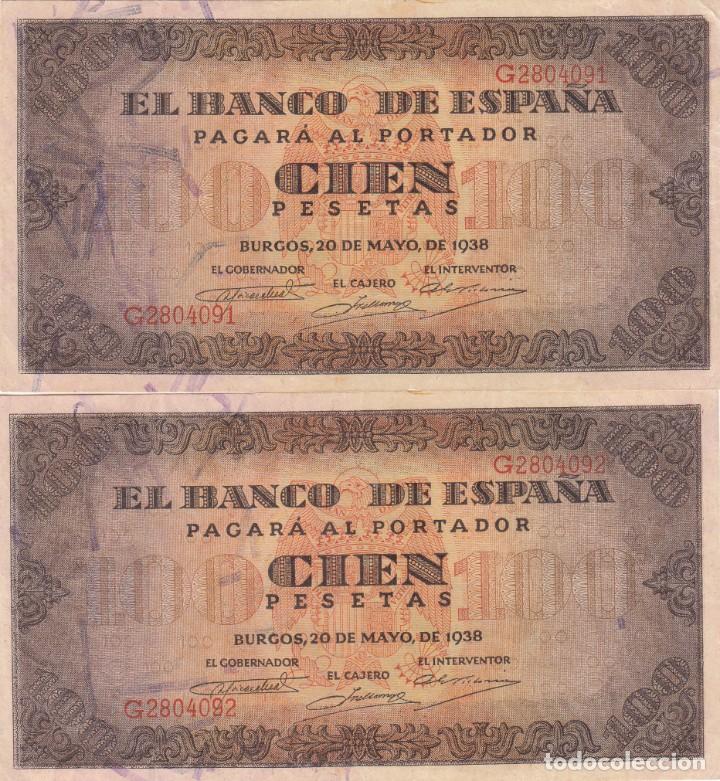 PAREJA CORRELATIVA BILLETES ESPAÑA 100 PESETAS 1938 (VER DETALLE)