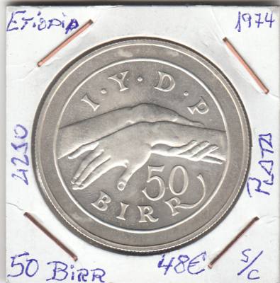 MONEDA ETIOPIA 50 BIRR 1974 PLATA