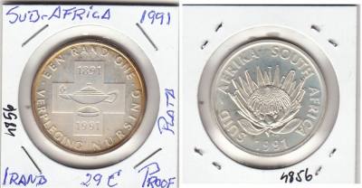 MONEDA SUDAFRICA 1 RAND 1991 PLATA